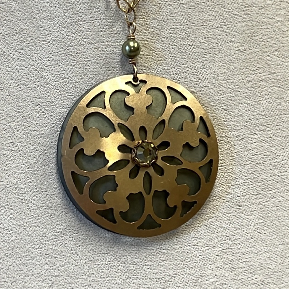 Vintage Holly Yashi Green & Gold-Tone Necklace